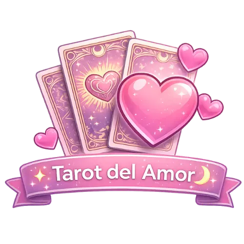 Ilustración de lectura de tarot del amor con cartas y corazones